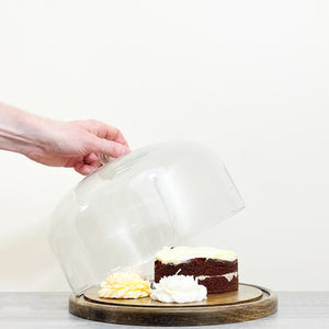 Wooden Cake Stand with Glass Dome