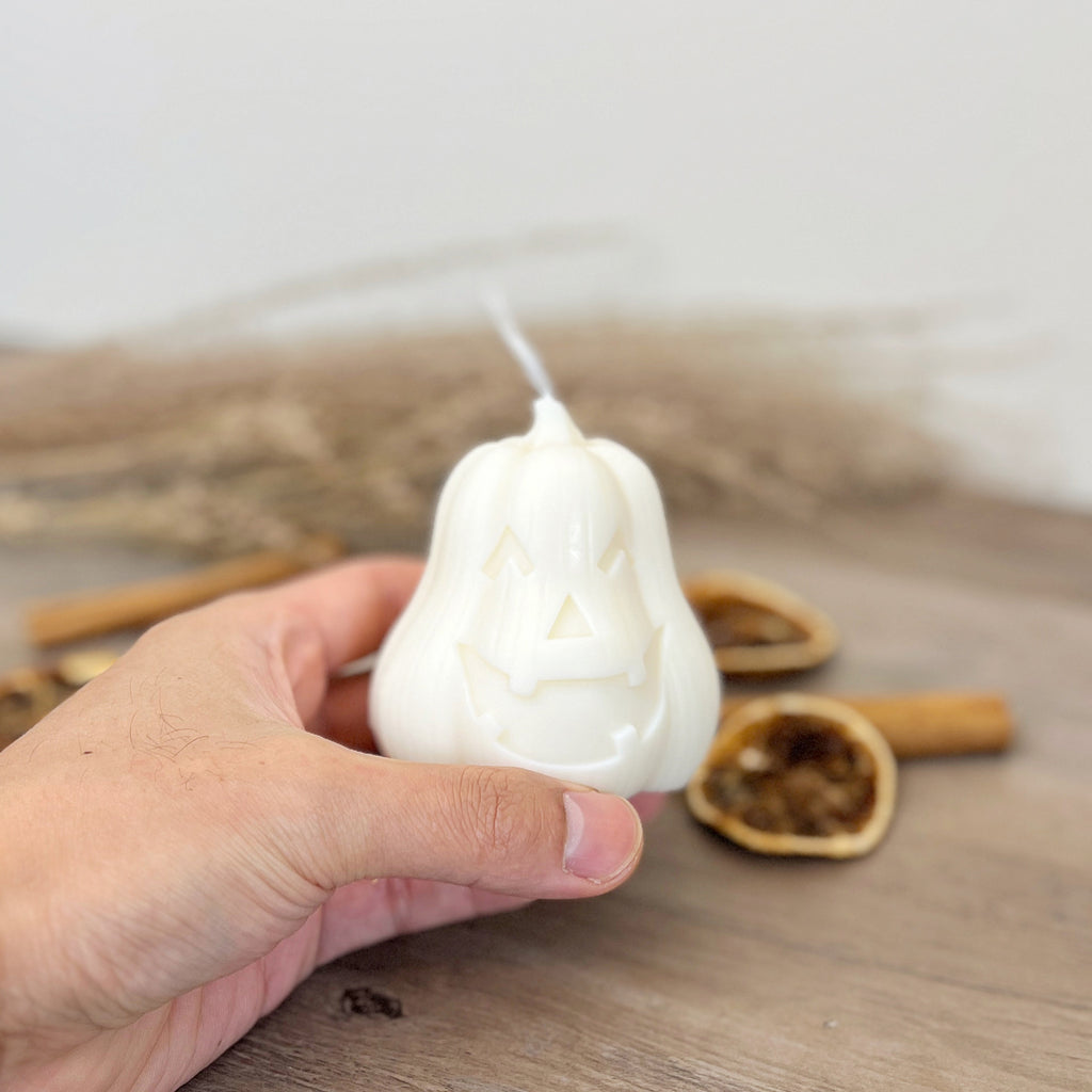 White Halloween Carved Pumpkin Candle