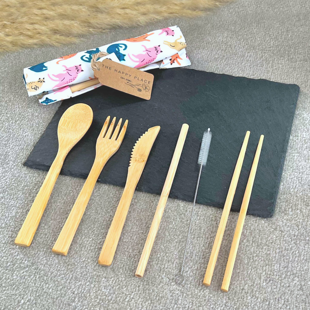 Eco Friendly Reusable Bamboo Cutlery Set - Camping Cutlery and Festival Cutlery
