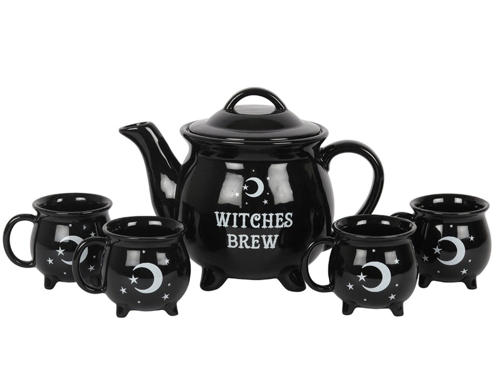Black Cauldron Tea Set with Cauldron Teapot & 4 Cauldron Mugs