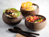 Eco Friendly Coconut Shell Bowls & Wooden Spoons with Geometric Pattern
