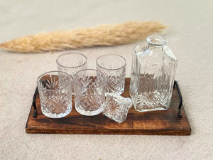 Cut Glass Whiskey Decanter Set with 4 Whiskey Tumblers