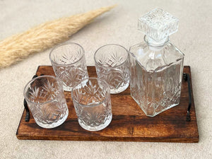 Cut Glass Whiskey Decanter Set with 4 Whiskey Tumblers