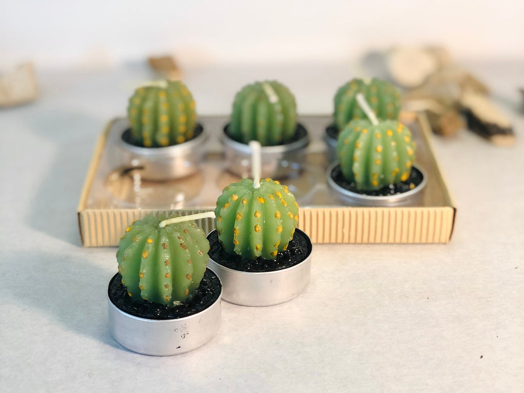 Monks Hood Cactus Candles - Green Cactus Tealight Candle Set