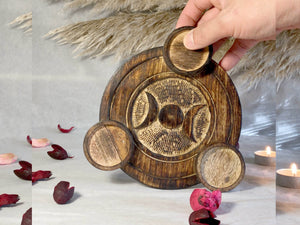 Wooden Candle Holder - Round Wooden Triple Moon Multi Tealight Holder