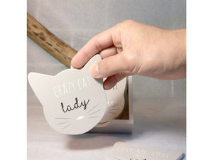 Cat Coasters Gift Set (set of 6) - Grey Wooden Coasters - Gifts for Cat lovers