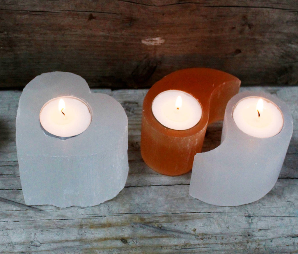 Selenite Crystal Candle Holders - Yin Yan Tealight Holder - Ying Yang Tea Light Holder - Clear Crystal Decor - New Home Gifts - Candleholder