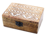Hand Carved Jewelry Wooden Box, White Washed Wooden Box, Mango Wood Box, Aztec Design Wooden Box, Slavic Design Wooden Box, Wooden Gift Box
