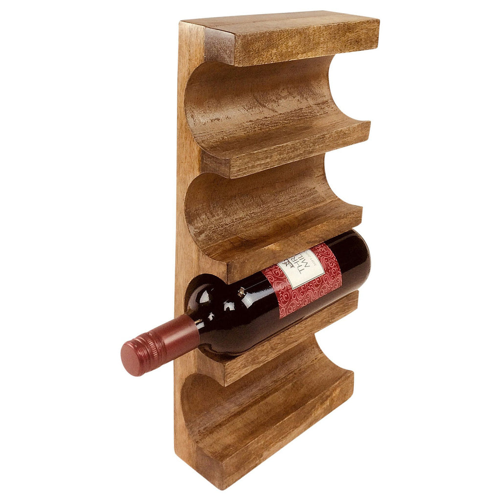Wall Mounted Wooden Wine Rack - 4 Wine Bottle Holder - Home Bar - Gifts for Him