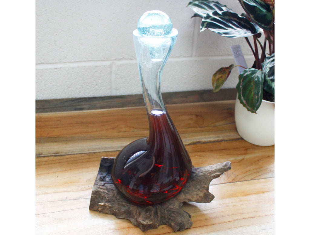 Handmade Molten Glass Wine Decanter - Wooden Wine Decanter - Whiskey Decanter