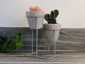 Double House Plant Pots - Modern Houseplant Stand - Unique Indoor Planter - Grey Ceramic Flower Pots - Indoor Gardening - House Warming Gift