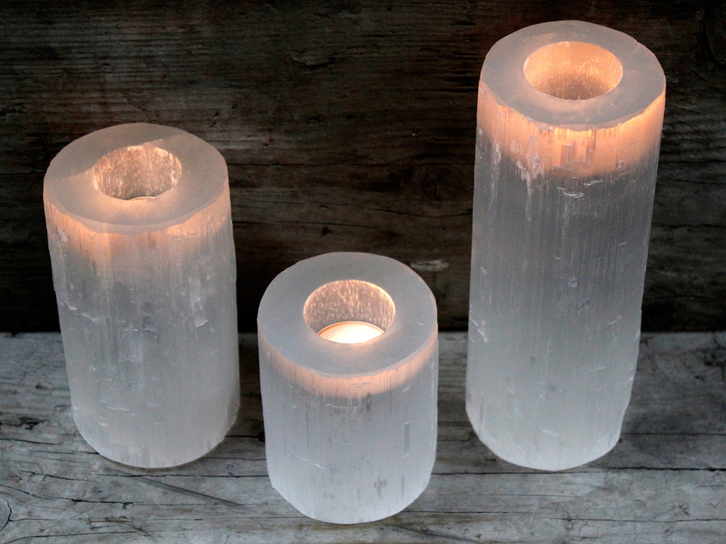 Natural Selenite Crystal Candle Holders, Handmade Himalayan Tealight Holder, Spiritual Gifts and Holistic Healing, House Warming Gifts