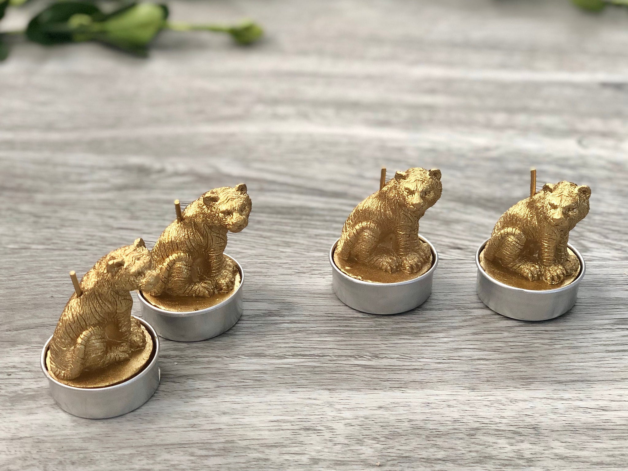 Gold Tealight Set of 4 - Tiger Design Candle Set - Metallic Golden Candles - Animal Candles