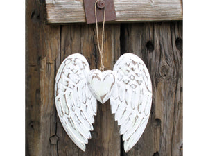 Rustic Wooden Angel Wing Ornaments - Wood Carved Angel Wings - White Feathery Wings - White Washed Ornaments - Angelic Gifts - Shabby Decor