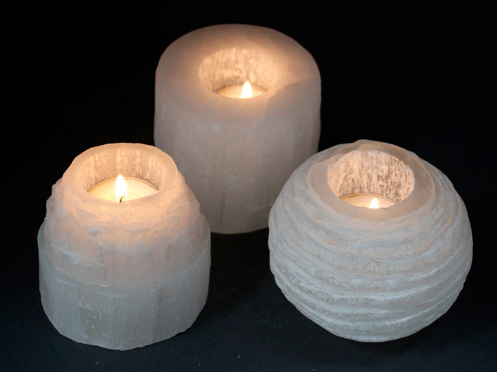 Natural Selenite Crystal Candle Holders, Handmade Himalayan Tealight Holder, Spiritual Gifts and Holistic Healing, House Warming Gifts