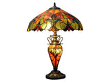 Vintage Style Metal Lamps with Glass Lampshades, Glasswork Tiffany Lamps with Colourful Stained-Glass, 3 Bulb Table Lamps, Rustic Lights
