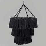Hand Woven Macrame Chandelier - Black Cotton Rope Chandelier - Tassel Chandelier - Macrame Light Fitting - Cotton Lamp Shade - New Home Gift