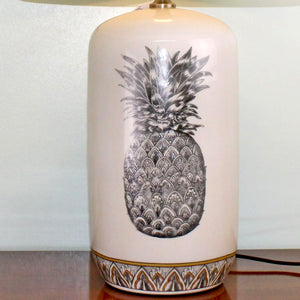 Glazed Ceramic Lamp With Black & White Pineapple Design - Bedside Table Lamp - Hallway Table Lamp - Corner Lamps - Nightstand Lamps