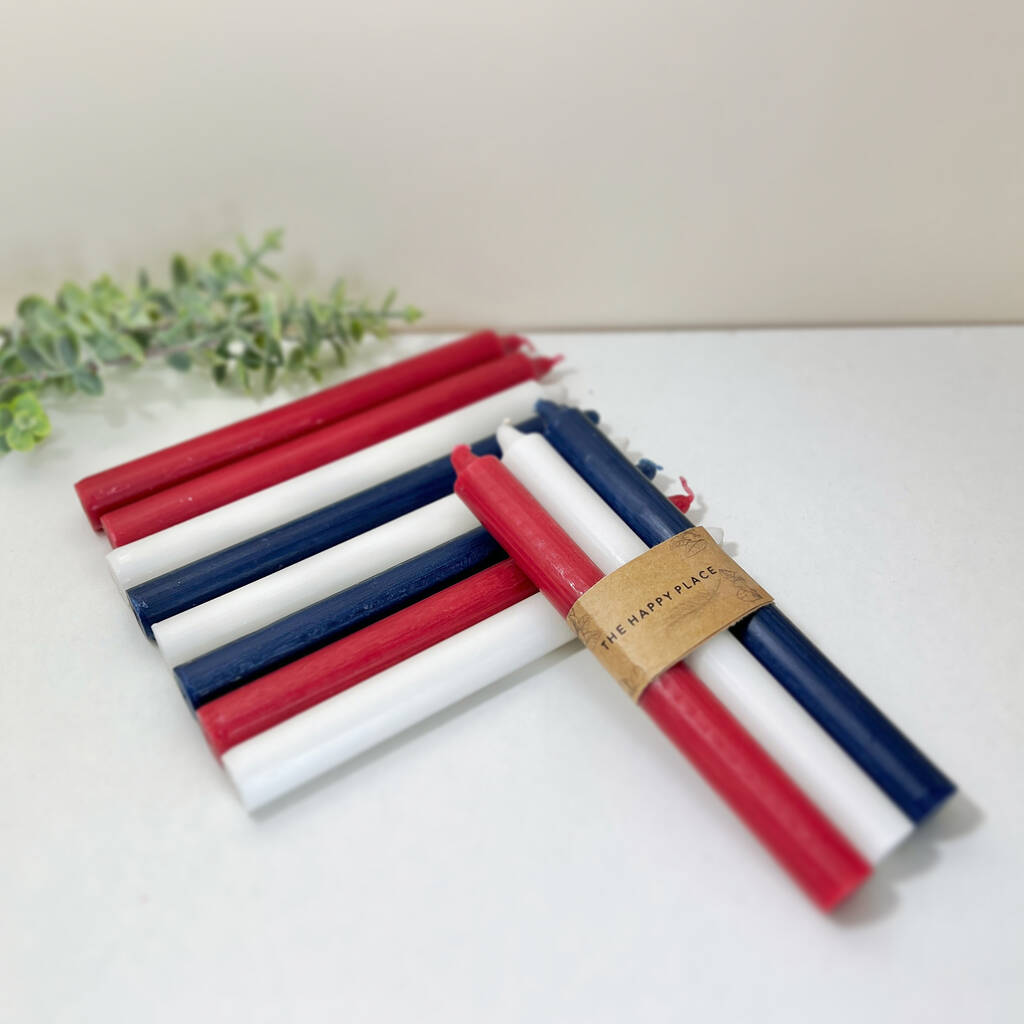 Red, White & Blue Union Jack Candles - Union Jack Gifts - British Gift - Dinner Candles