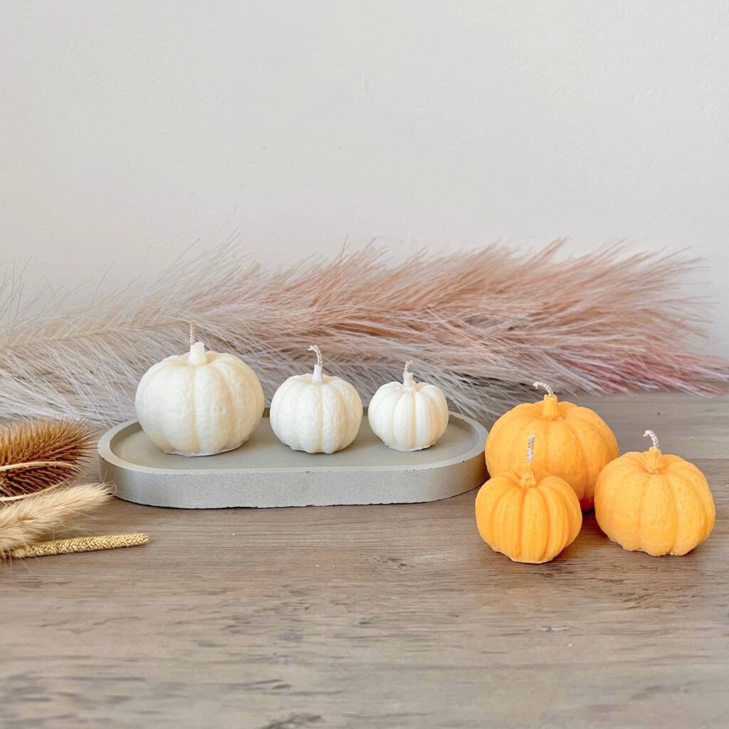 3 Decorative Orange Pumpkin Soy Candles - Halloween Home Decor