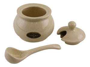 Traditional Sugar Serving Bowl - Ceramic Sugar Bowl with Lid & Ceramic Serving Spoon