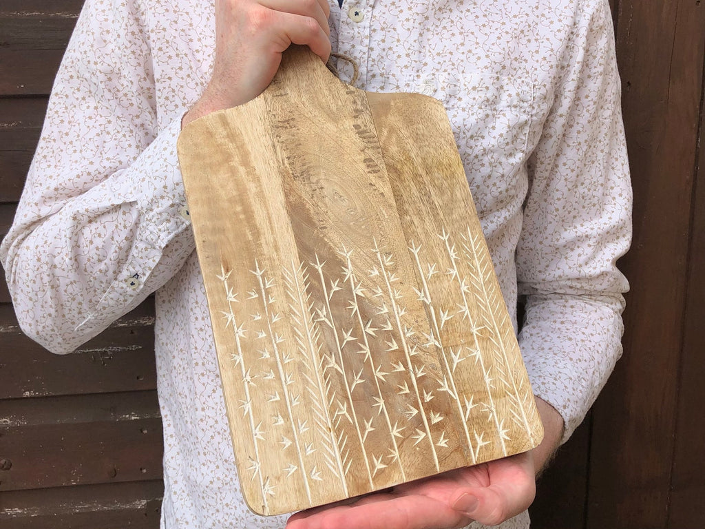 Wooden Chopping Board with Engraved Wheat Design