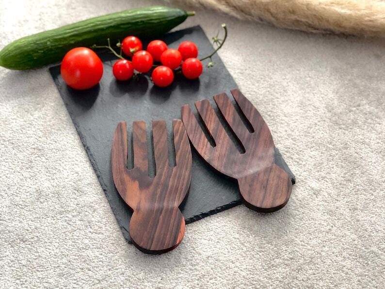 Wooden Salad Serving Utensils (Pair) Hand Shape Salad Server Spoon