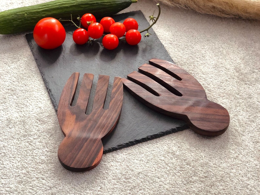 Wooden Salad Serving Utensils (Pair) Hand Shape Salad Server Spoon